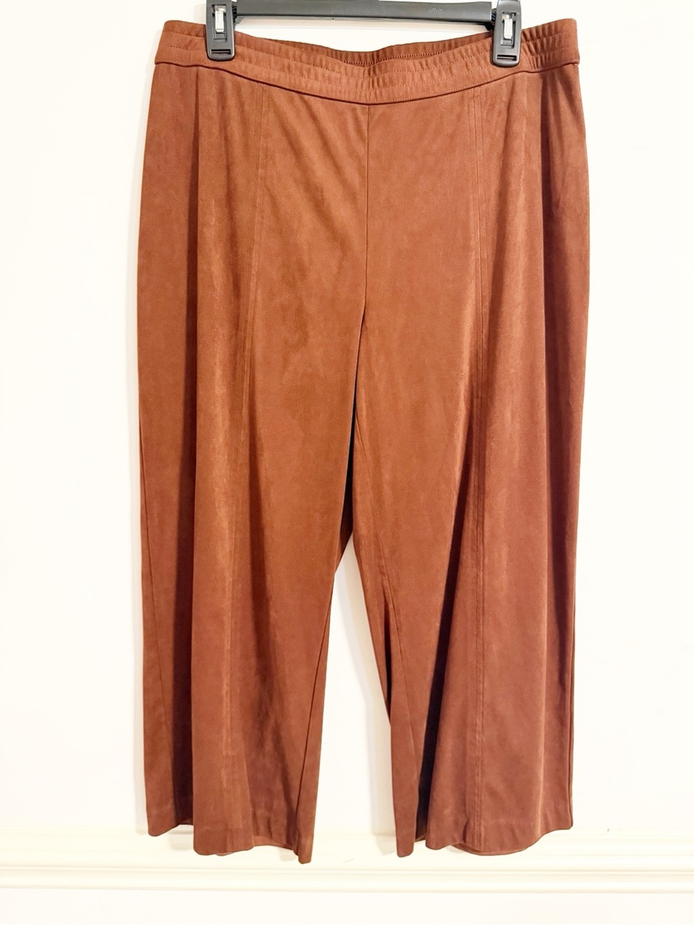 J. Jill Wearever Faux Suede Elastic Waist Pants Size M Rust Brown Stretch Knit